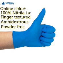 Luvas de nitrila descartáveis ​​de exame médico azul